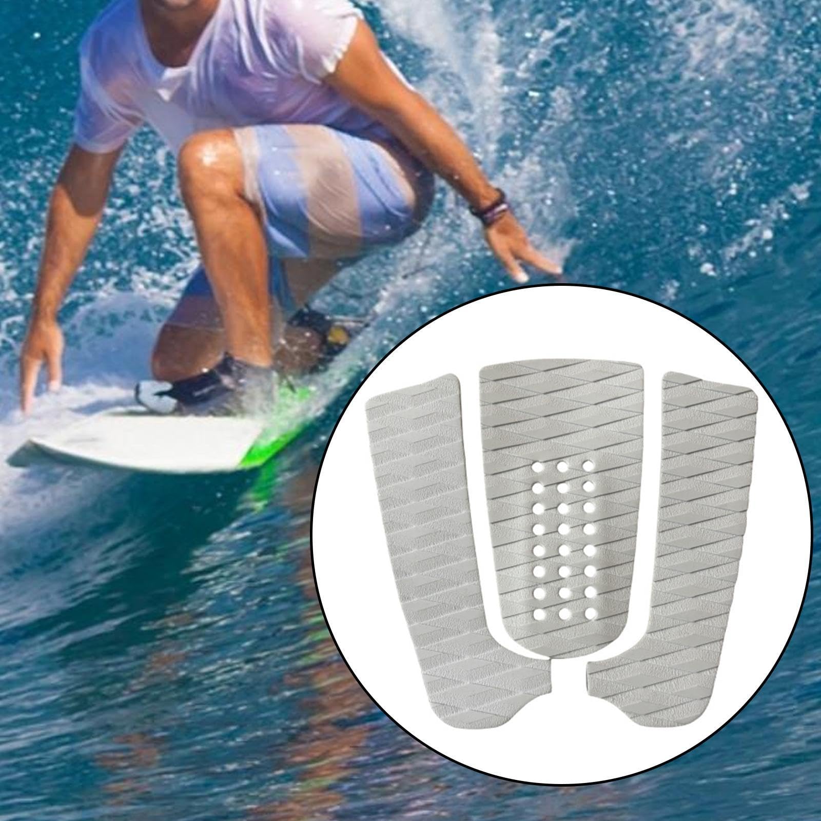 Gralara 3 Teile Surfbrett Fußpad, rutschfeste Deckmatte für Wassersport