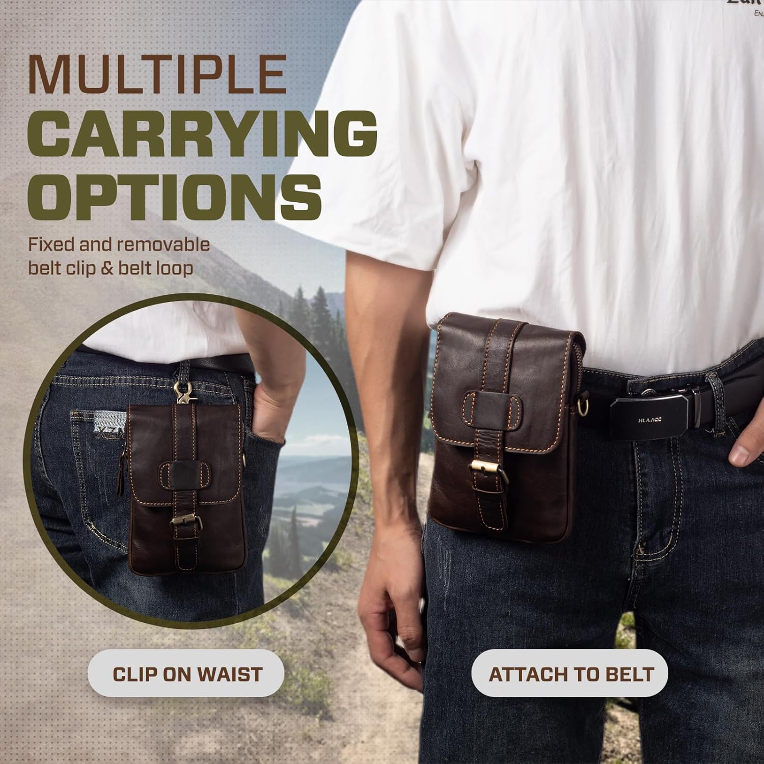 Hengwin Genuine Leather Phone Pouch for Belt, Small Men Bag Crossbody Purse, Cell Phone Holster Holder Case with Belt Clip Fits for iPhone 17 Pro Max 16/15 Pro Max Samsung Galaxy S25 Ultra (Coffee) - Image 5