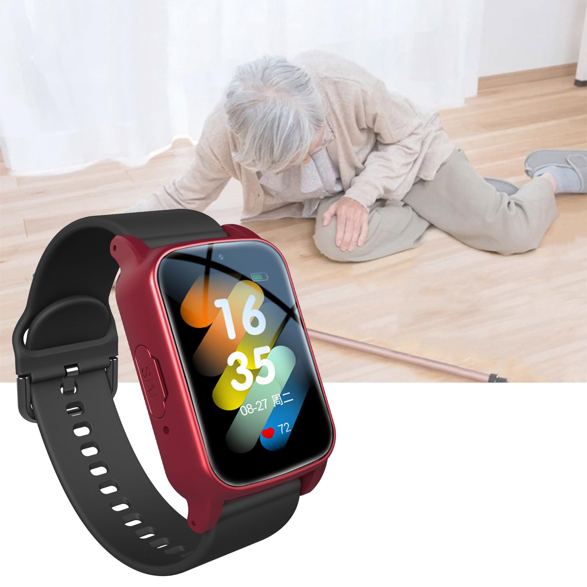 Reloj Sos para Personas Mayores, Pulsera Personas Mayores con Detección De Caídas, Videollamada HD, Llamada De Voz HD Y Resistencia Al Agua IP67, Regalos para Personas Mayores,Red