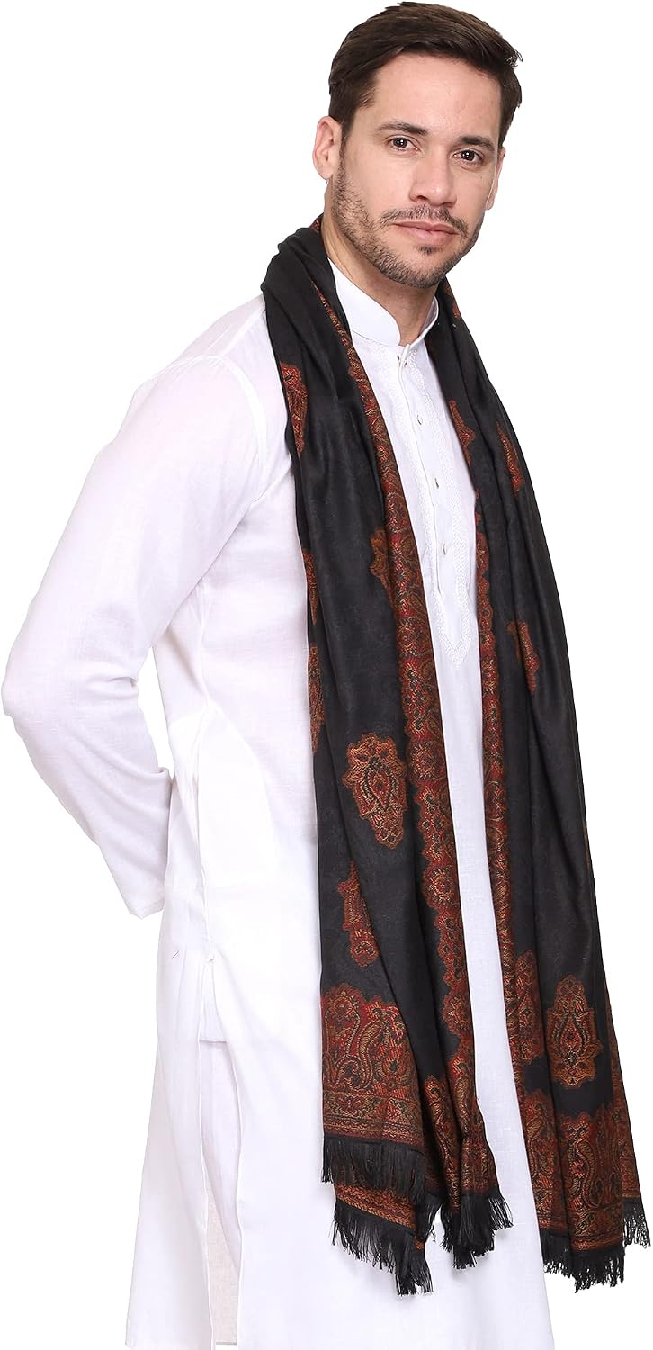 Weavers Villa Men's Woven Poly Wool Blend Gents Shawls, Muffler, Stoles for Men