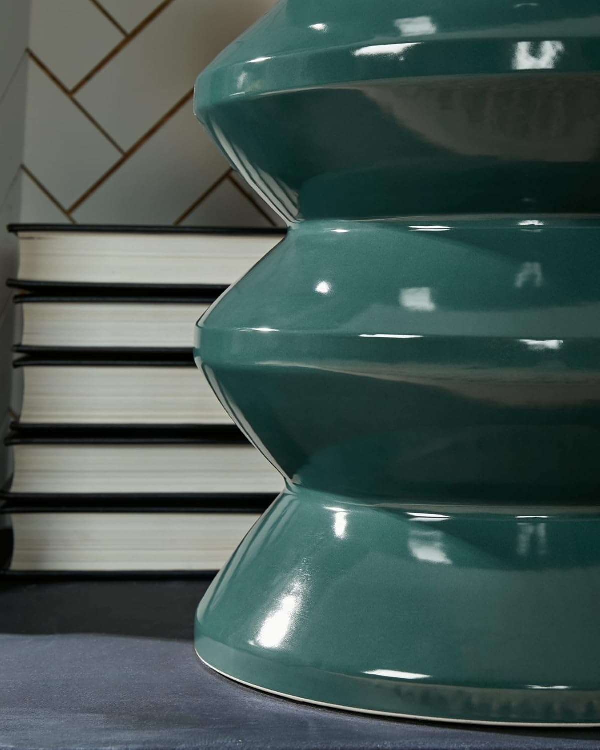 Signature Design by Ashley Lakiness Contemporary Ceramic Indoor & Outdoor Glazed Accent Stool, White