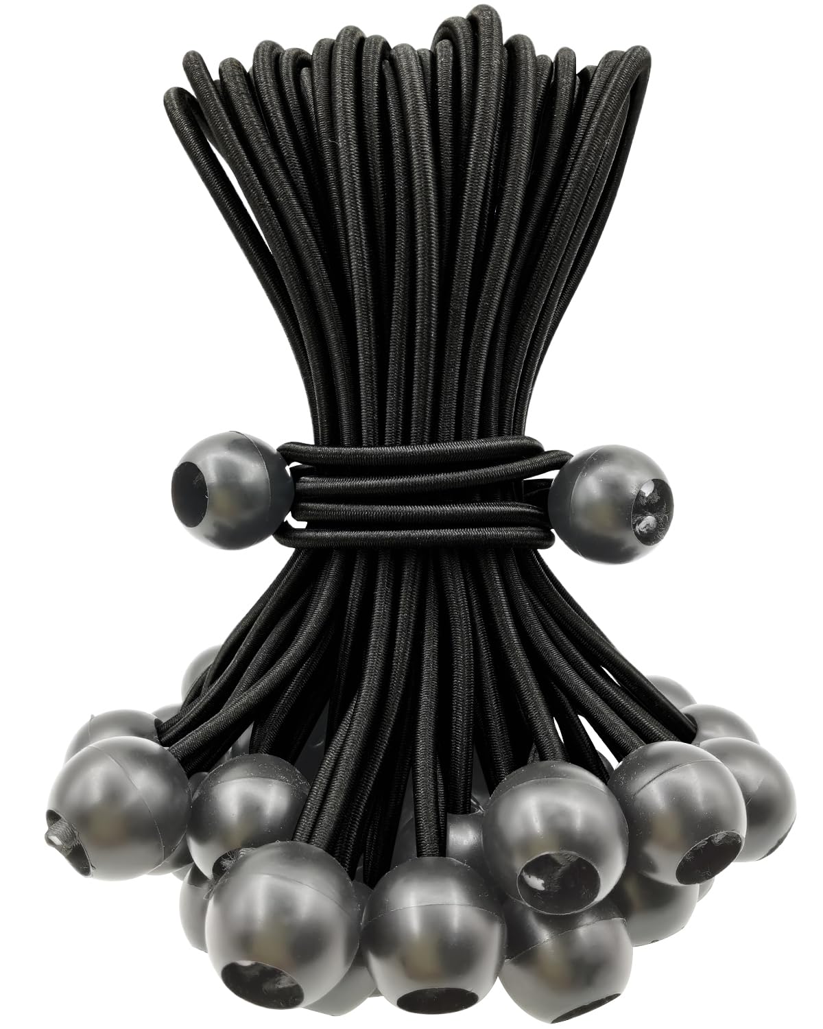 BINCKIN Bungee Balls 25 Pcs, 6 Inch Bungee Cords with Balls, Tent Accessories for Camping Tarp Tents, Canopy and Fixings (Black)