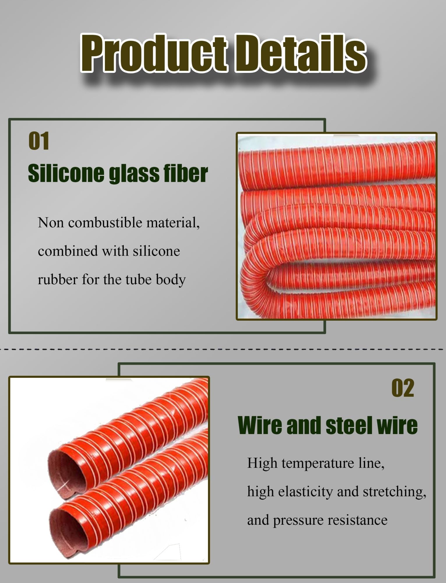 Manguera de silicona for conductos de alta temperatura: conducto flexible reforzado con alambre de acero, conducto de fibra de vidrio ignífugo for ventilador extractor(8cm,200cm/78.74in)