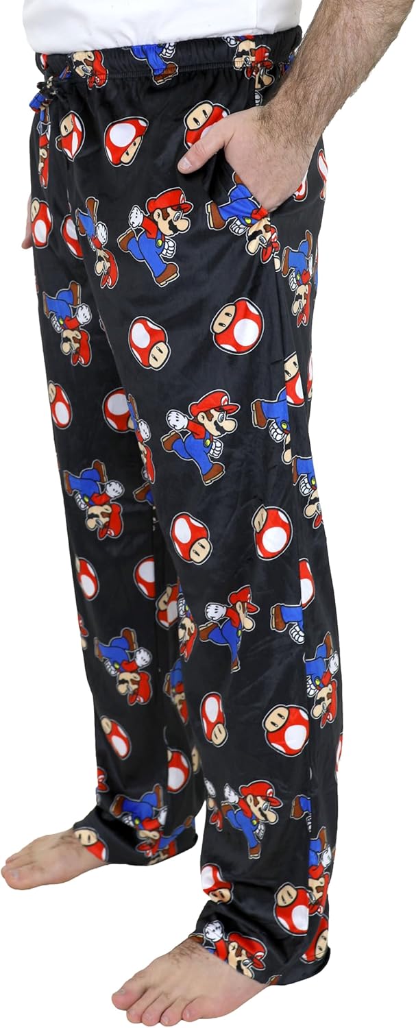 Nintendo Super Mario Pajamas for Men, Video Game Pajama Pants, Fleece Luigi & Mario Pj Pants for Adults - Sizes S-XL - Image 2