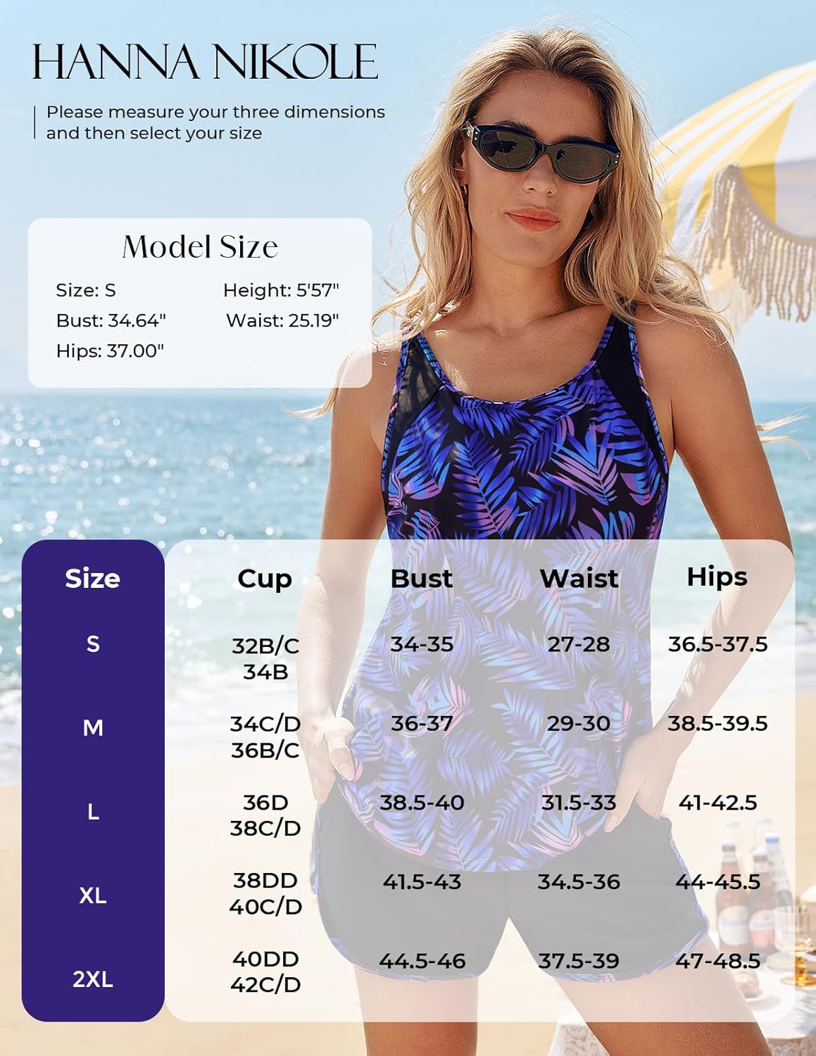 Hanna Nikole Women's Tankini Swimsuits Two Piece Tummy Control Bathing Suit with Athletic Pockets Swim Shorts Swimwear - Image 6