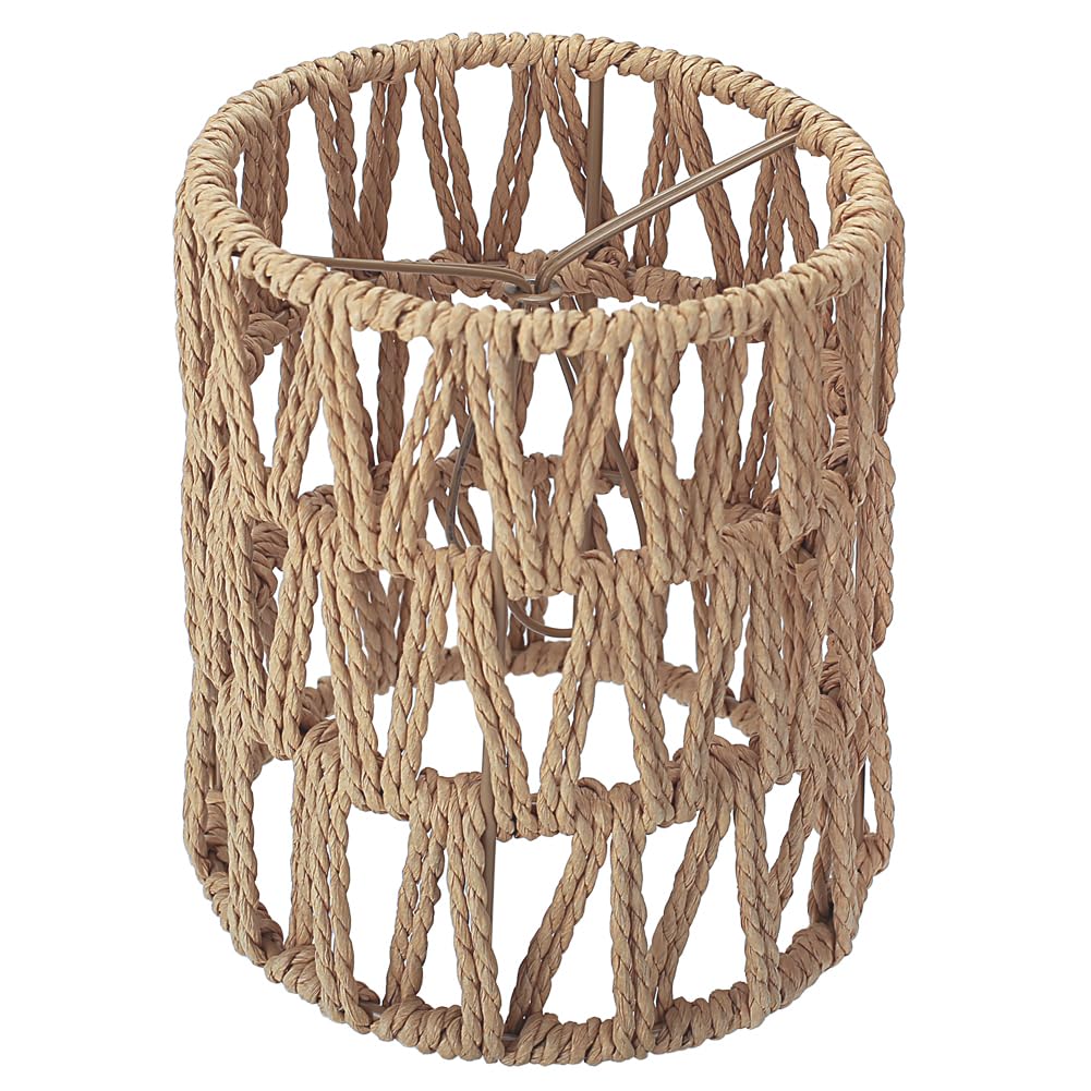 1 Pack Clip-On Chandelier Lamp Shade, Rattan Lamp Shade Small, Boho Woven Cylinder Mini Lamp Shades, Clip-on Candelabra Bulb LampShades,（Fit Bulbs Diameter Max 1.77inch, Length Max 3.82inch）