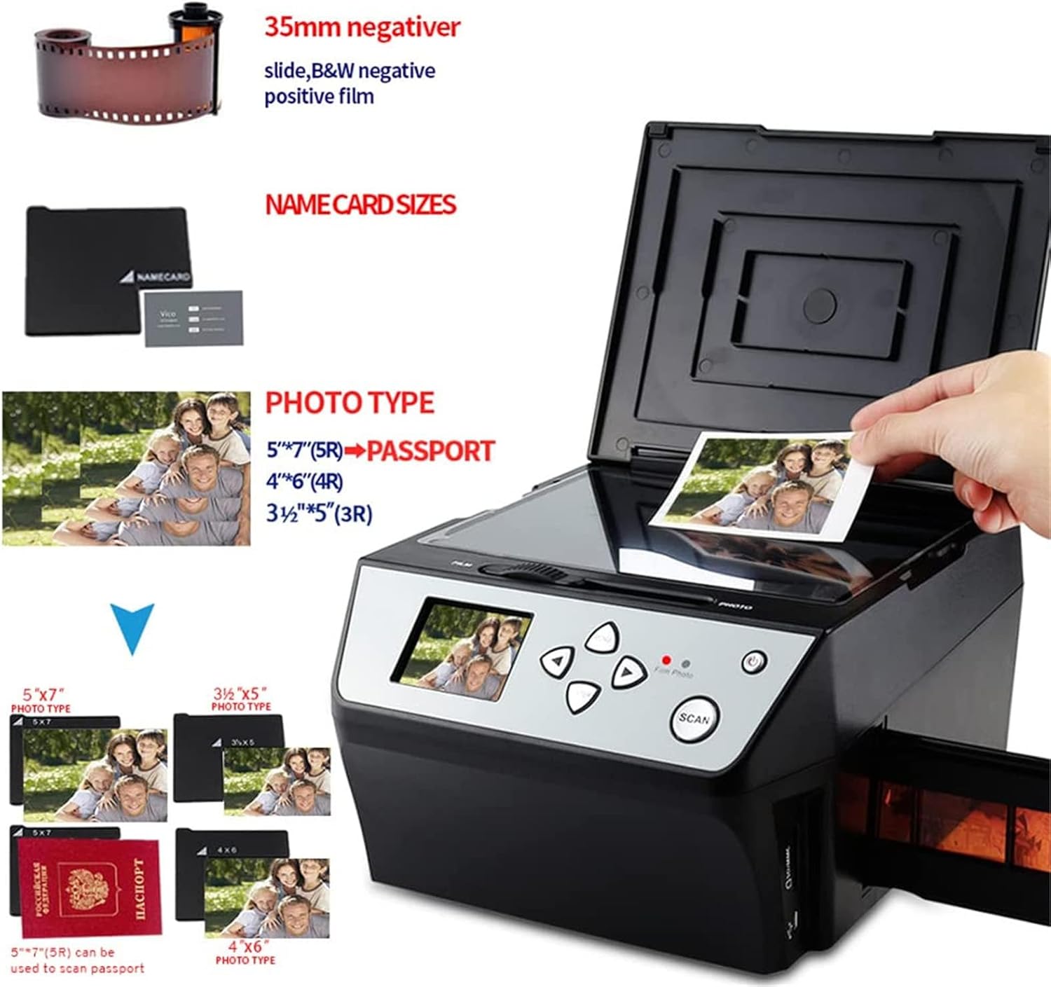 Digital Film & Slide Scanner, 22MP All-in-1 Film & Slide Scanner, Digital Film Scanner, Film and Slide Scanner Convert 135 Film/35mm Slide/110Film/Photo/Document