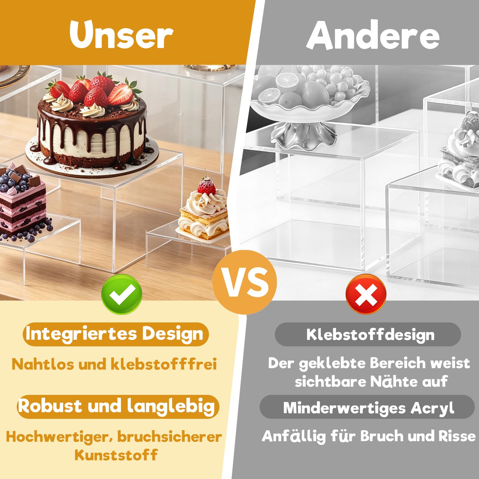 6er-Set Buffetständer aus Acryl, durchsichtige Ausstellungsständer mit hohlem Sockel, 6 verschiedene Größen, Buffet-Accessoires für Speisen, Desserts, Schmuckfiguren, für Weihnachtsfeiern