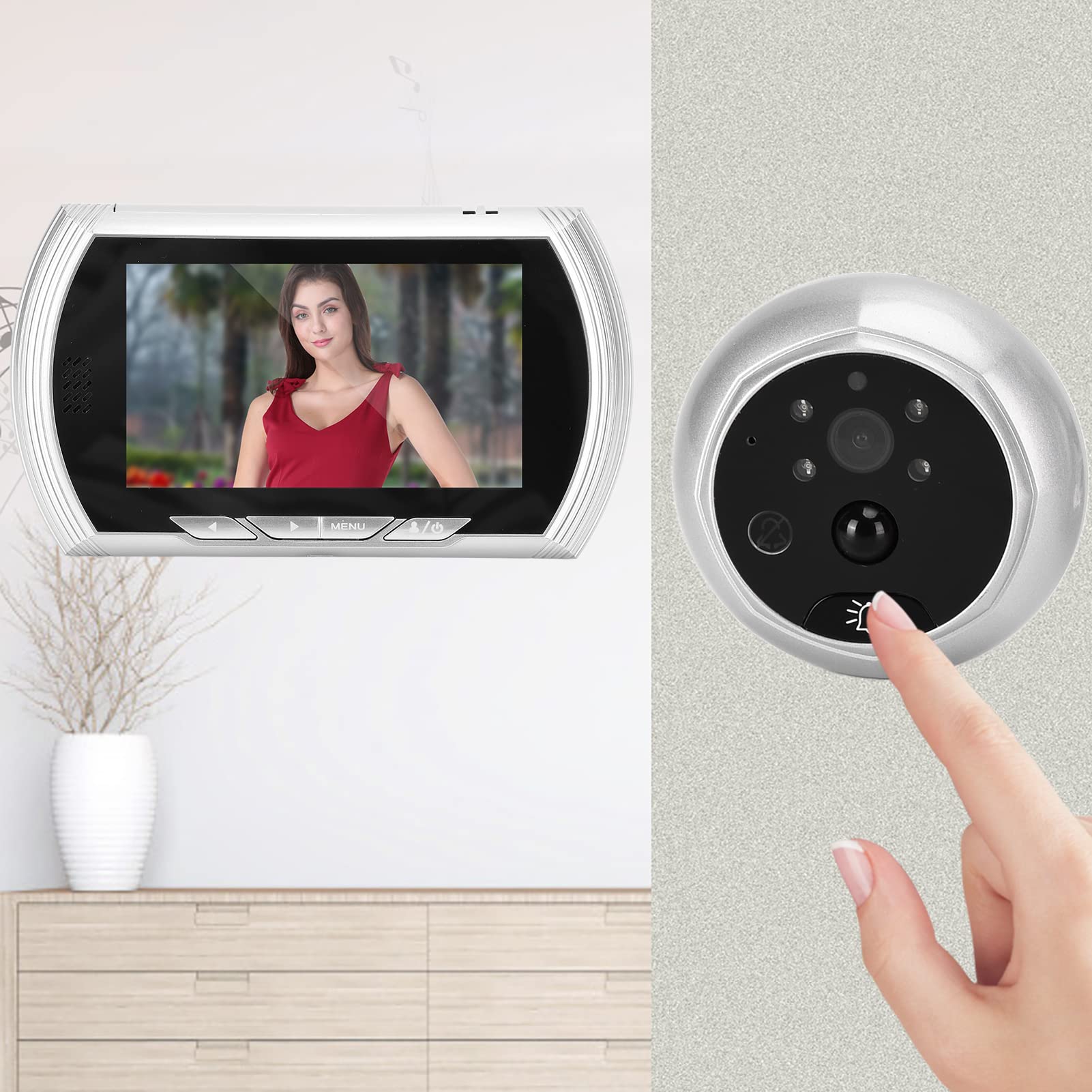 Campanello Video, Visualizzatore Campanello Spioncino, Schermo LCD TFT 4,5 Pollici Visualizzatore Digitale Porta con Visione Notturna Angolo 170° Rilevamento Movimento PIR per la Casa(D'argento)