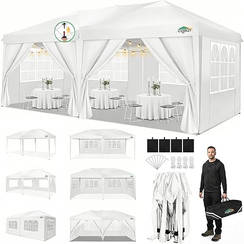 Miniatura 28 de COBIZI - Toldo desplegable de 10 x 20 pies con 6 paredes, impermeable y con protección UPF 50+, ideal para bodas, fiestas, eventos al aire libre y