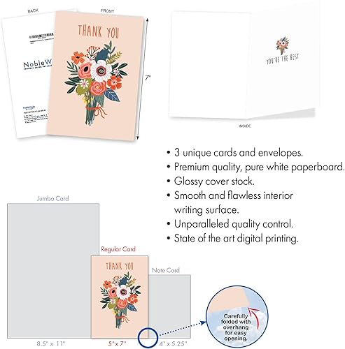 Miniatura 2 de NobleWorks Paquete surtido de 3 tarjetas de felicitación de agradecimiento con sobres (3 diseños, 1 cada uno) Pretty Grateful VC8127TYG-C1x3