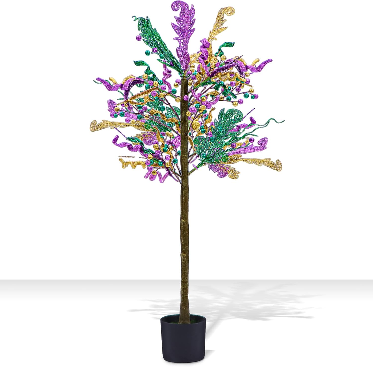 4ft Mardi Gras Tree Artificial Ficus Tree Decor Purple Artificial Faux Tree Front Door Decor for Party Porch Fireplace Front Door Outdoor Indoor Decoration