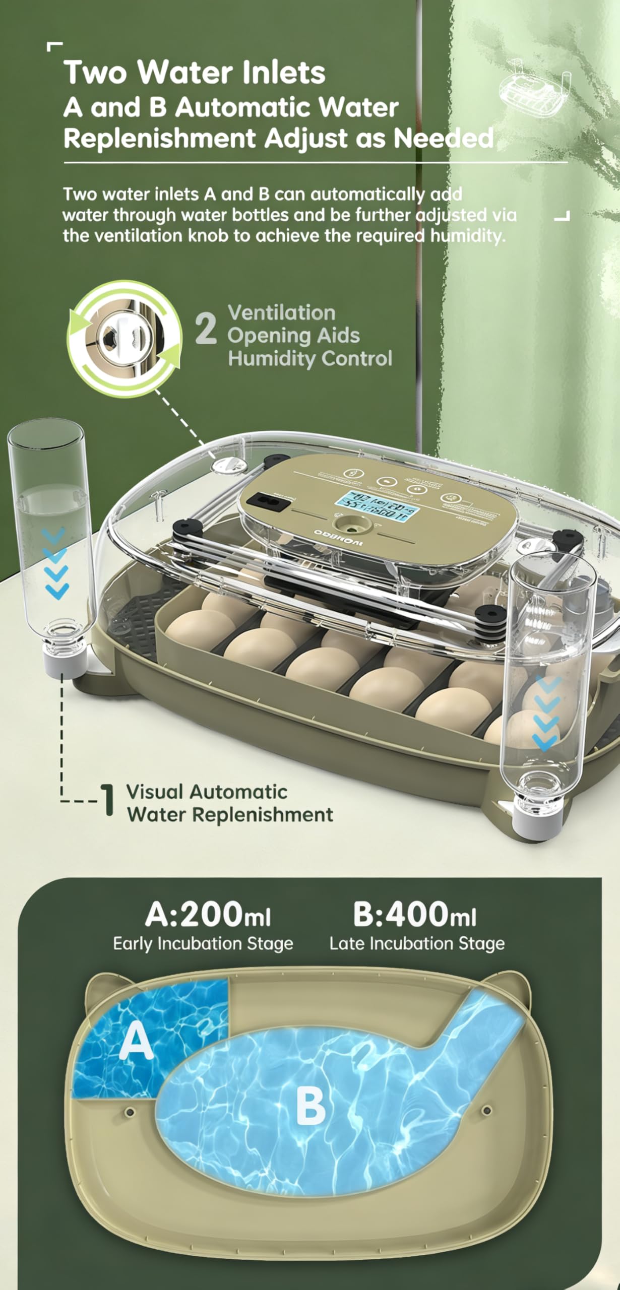 Incubadora de 24 huevos, huevos digitales automáticos para incubar con volteador completo, máquina de incubación de aves de corral con control de humedad, adición automática de agua para huevos de