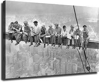 Lunch atop a Skyscraper Workers Eating on Beam Rockefeller Construction Poster Canvas Wall Art Framed Wall Art Prints Living Room Bedroom Decor Paintings (8x12inch-Framed)