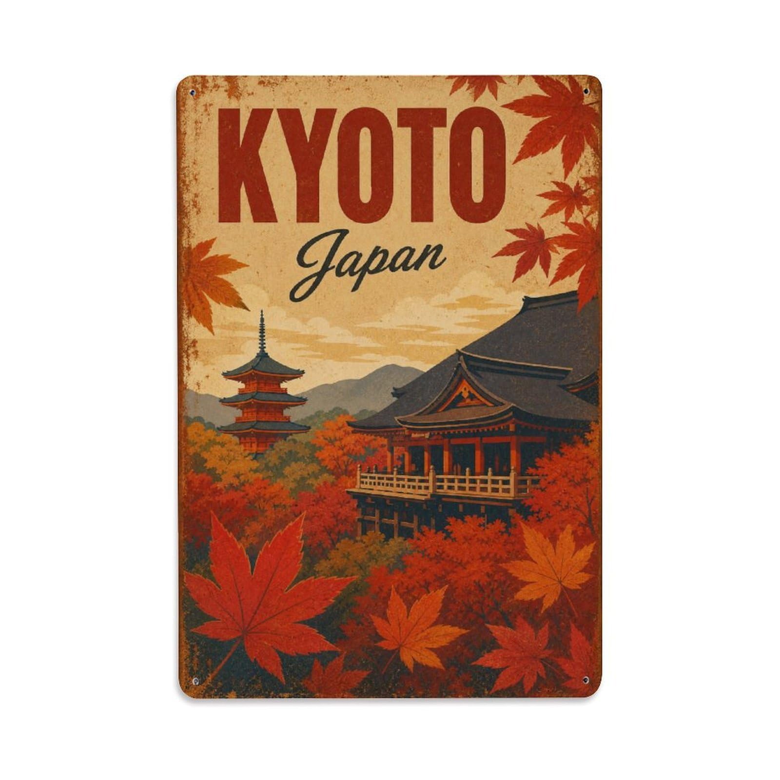 Gead 8X12inch Style Vintage Travel Kyoto Japan Autumn Metal Tin Sign