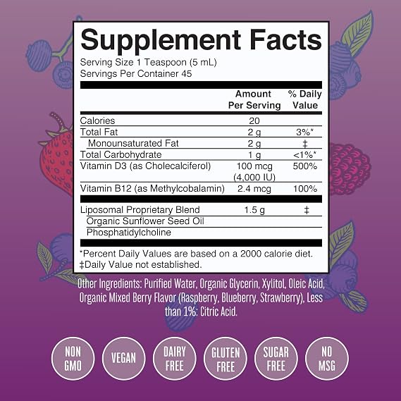 MaryRuth Organics Kids Multivitamin Liposomal (Strawberry Cherry & Vanilla) & Vitamin D3 Liposomal (Mixed Berry) Clean Label Project Verified Vitamins for Immunity & Overall Wellness, Vegan, Non-GMO