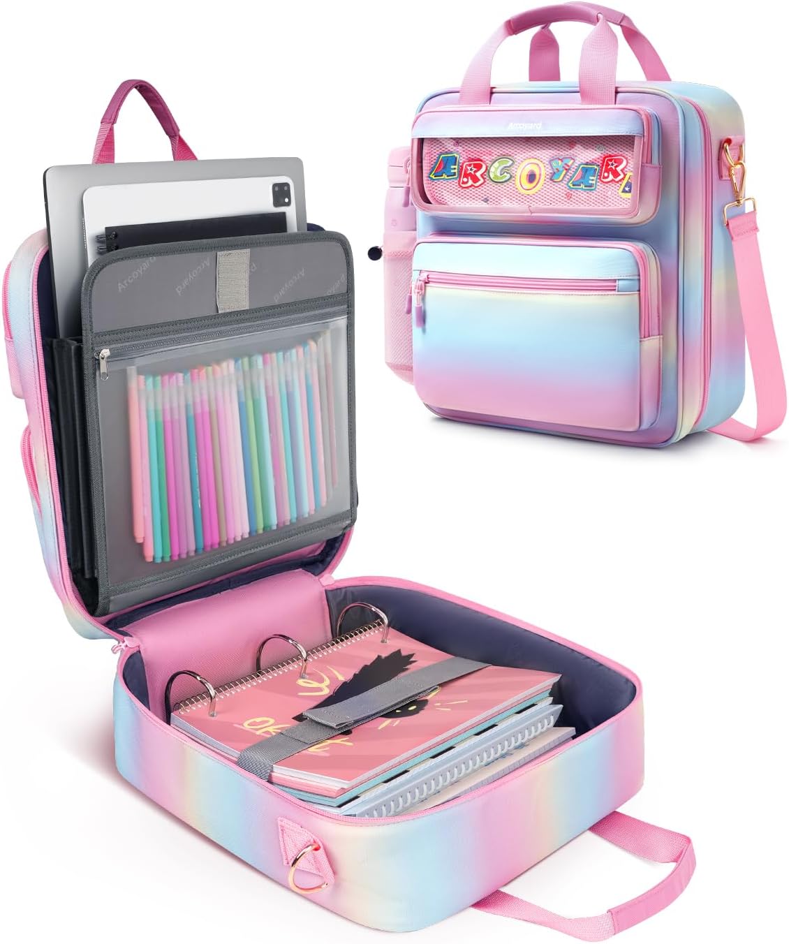 Product image of Zipper Binder 3 Ring with Ita Window, 3 Inch Binder with Zipper D-Ring Fits 14 in Laptop, 3-in-1 Shoulder/Backpack/Handle 600 Sheets Capacity for School & Office – Pink Blue