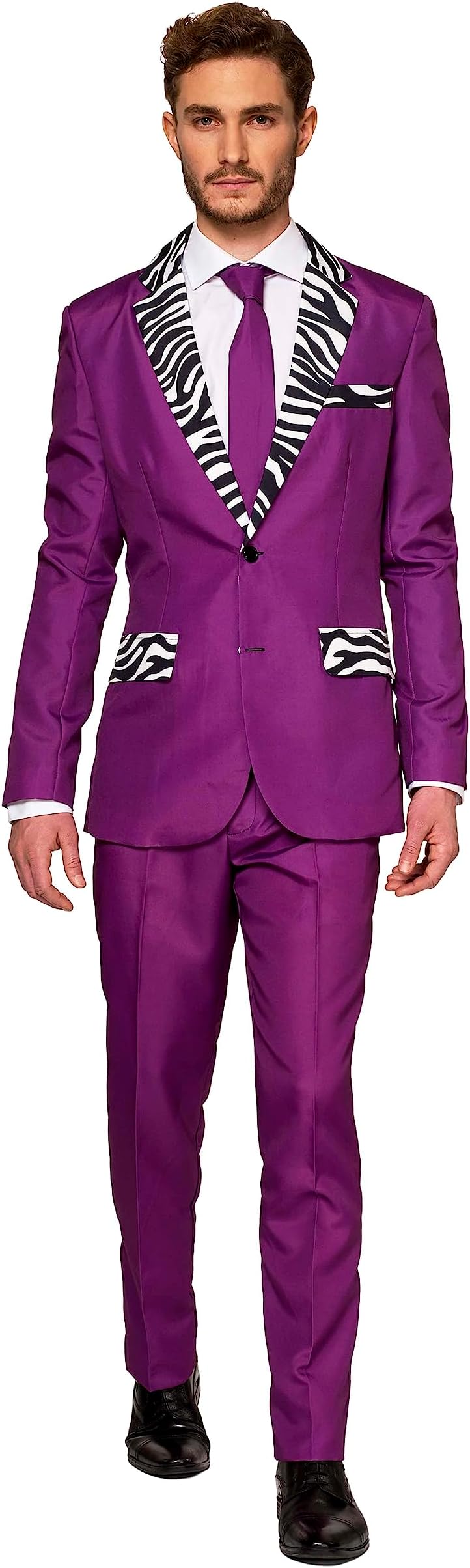 Men's Costume - Halloween Party Pimp Slim Fit Suit - Purple - White
