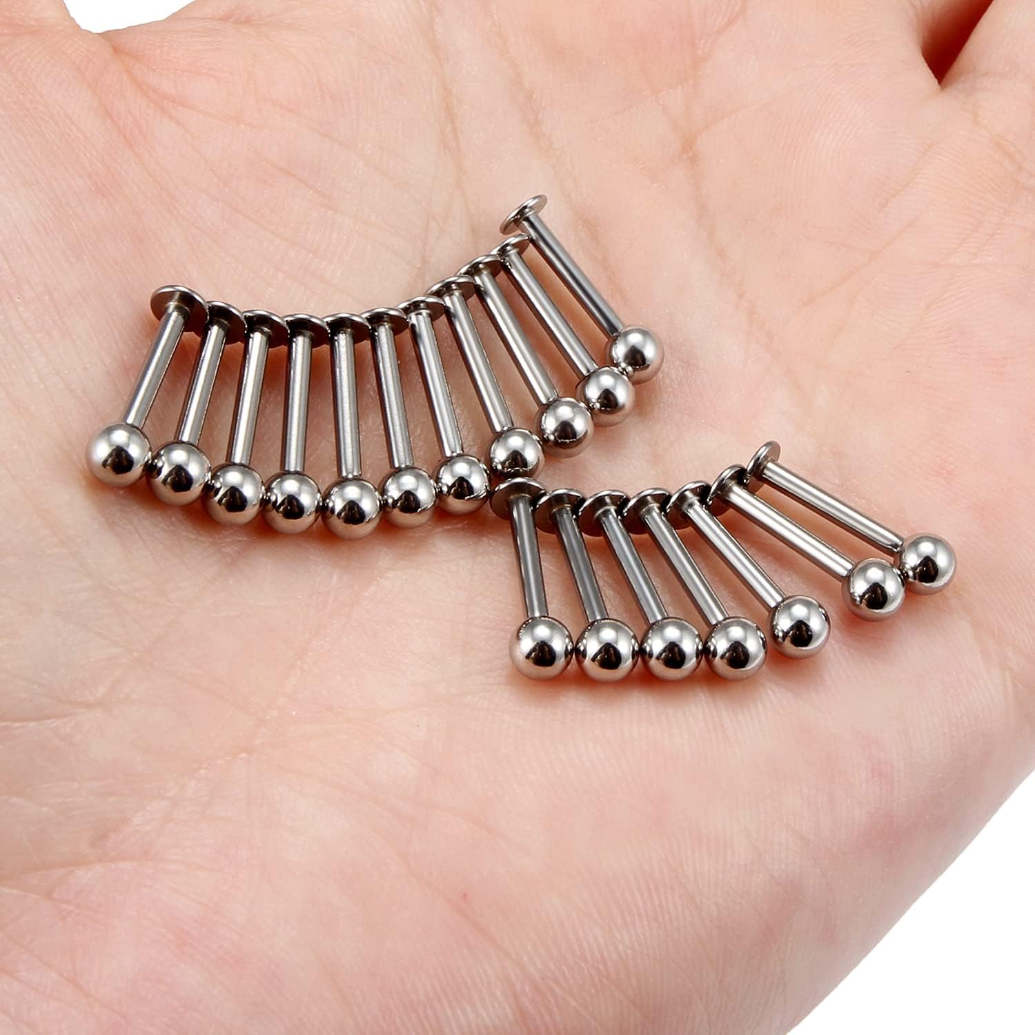 Yaalozei 12G 19mm Cheek Dimple Tongue Rings Stainless Surgical Steel Flat Back Tongue Extra Long Lip Labret Ashley Rings Studs Tragus Helix Cartilage Earring Barbell Piercing Jewelry Women Men Silver - Image 7