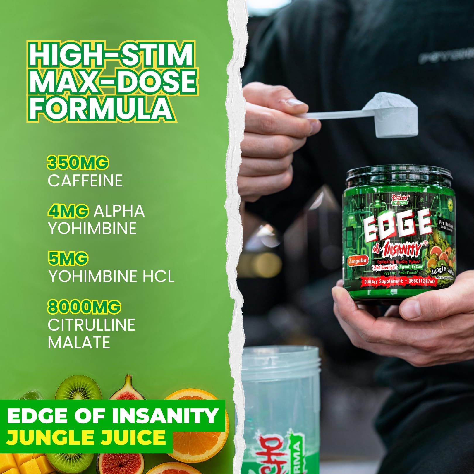 Psycho Pharma Edge of Insanity High-Stim Pre-Workout Powder – Intense Energy, Focus, Strength and Muscle Pumps – Advanced Pre Workout Supplement (Jungle Juice) — Amazon image 7