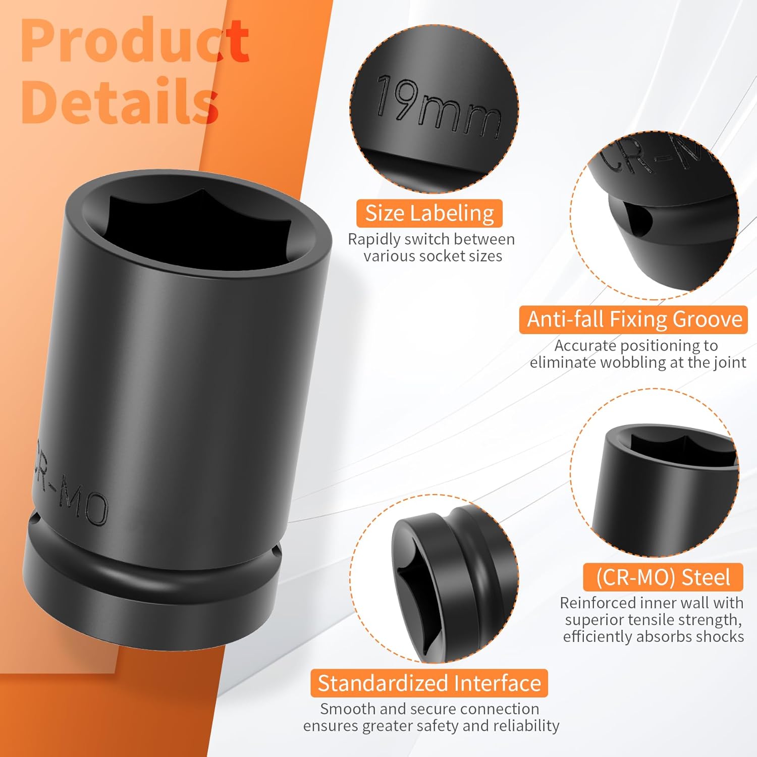 Impact Socket 19mm(3/4") Shallow Socket 1/2 drive Lug Nut Flip Socket Chrome-Moly Steel 6-point for Car Mecchancy and Electrician Mechanic Repair Shop