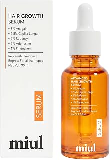 MIUL Advanced Hair Growth Serum | 3% Anagain, 2.5% Capilia Longa, 2% Redensyl, 2% Adenosine & 1% Phytochem | Hair Fall Control, Hair Regrowth & Hair Density Scalp Serum | Non-Greasy | Men & Women | 30ml