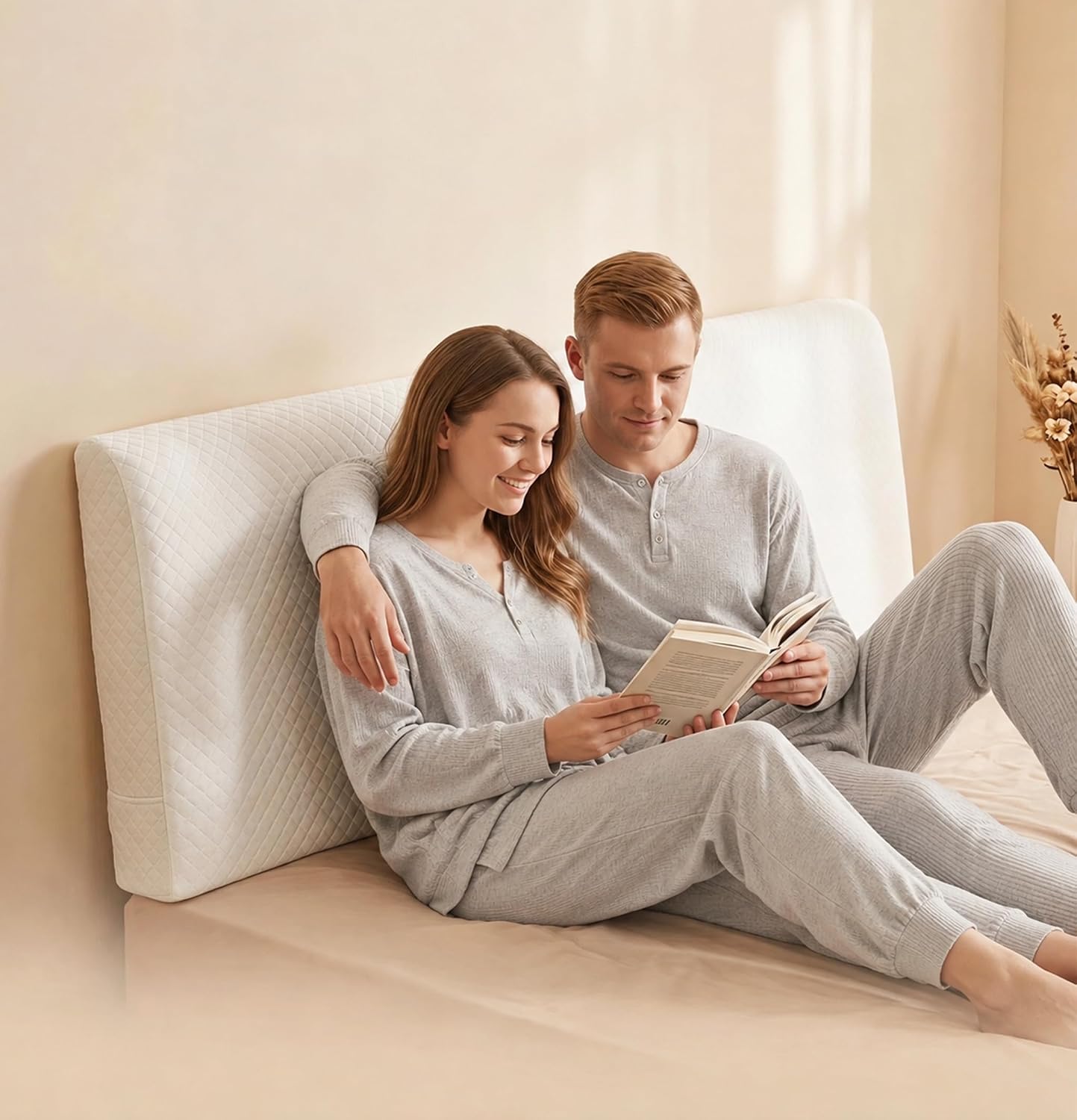 Headboard Pillow King Size Support Foam Wedge with Side Pockets and Straps