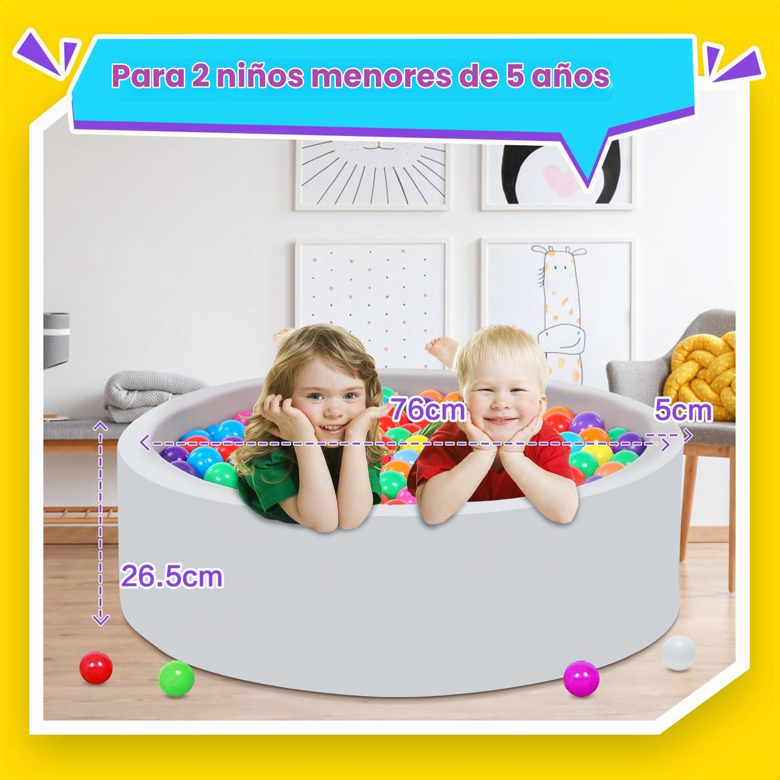 Piscina de bolas para bebés con 200 bolas tricolores, Bolas para piscina de bolas para bebés con bolas de plástico incluidas Piscina de bolas redonda suave plegable grande para niños pequeños Interior