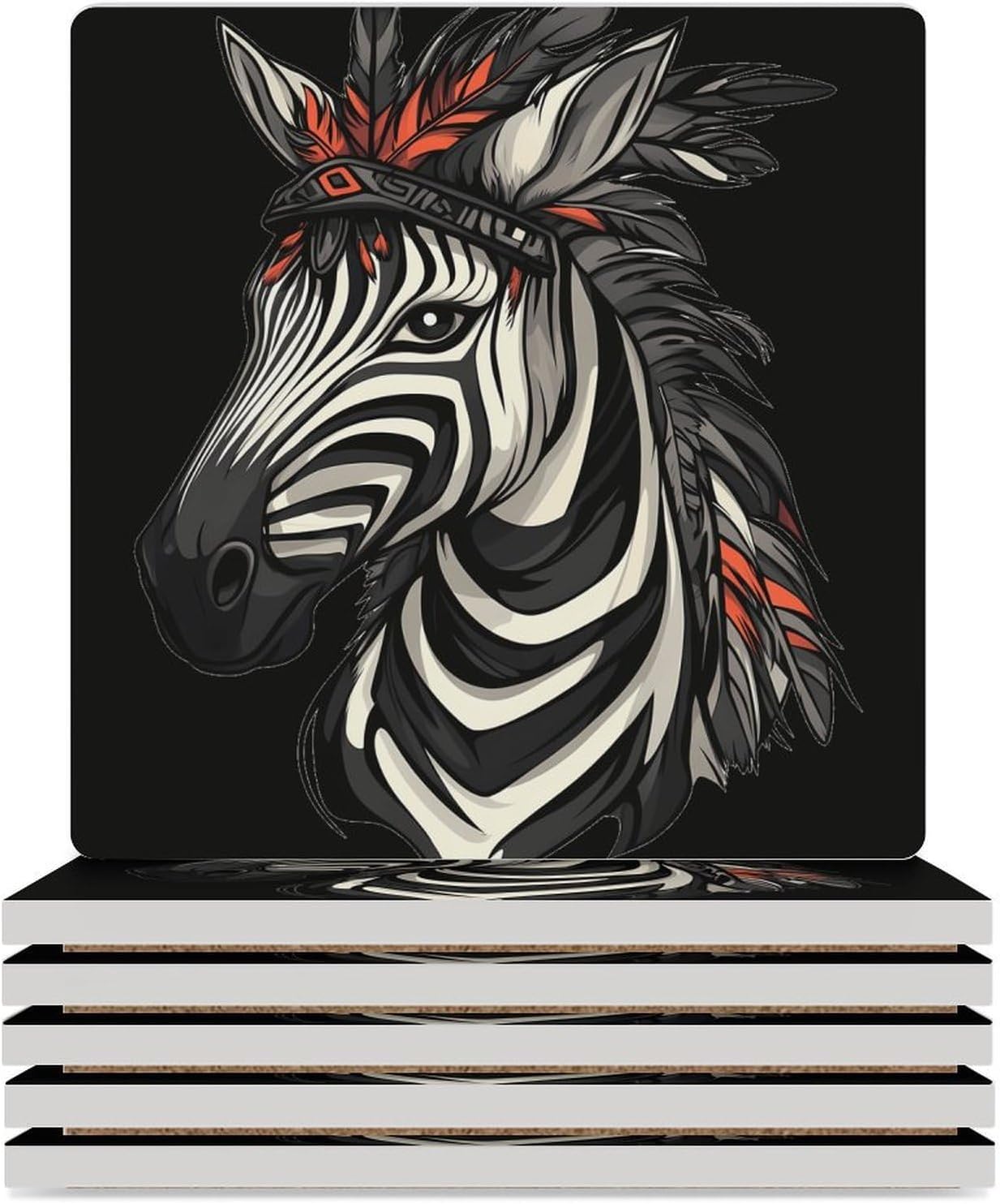 Ethnic Tribal Zebra Ceramic Coasters Square Drinks Coaster Coffee Table Decor Table Coaster for Home Bar