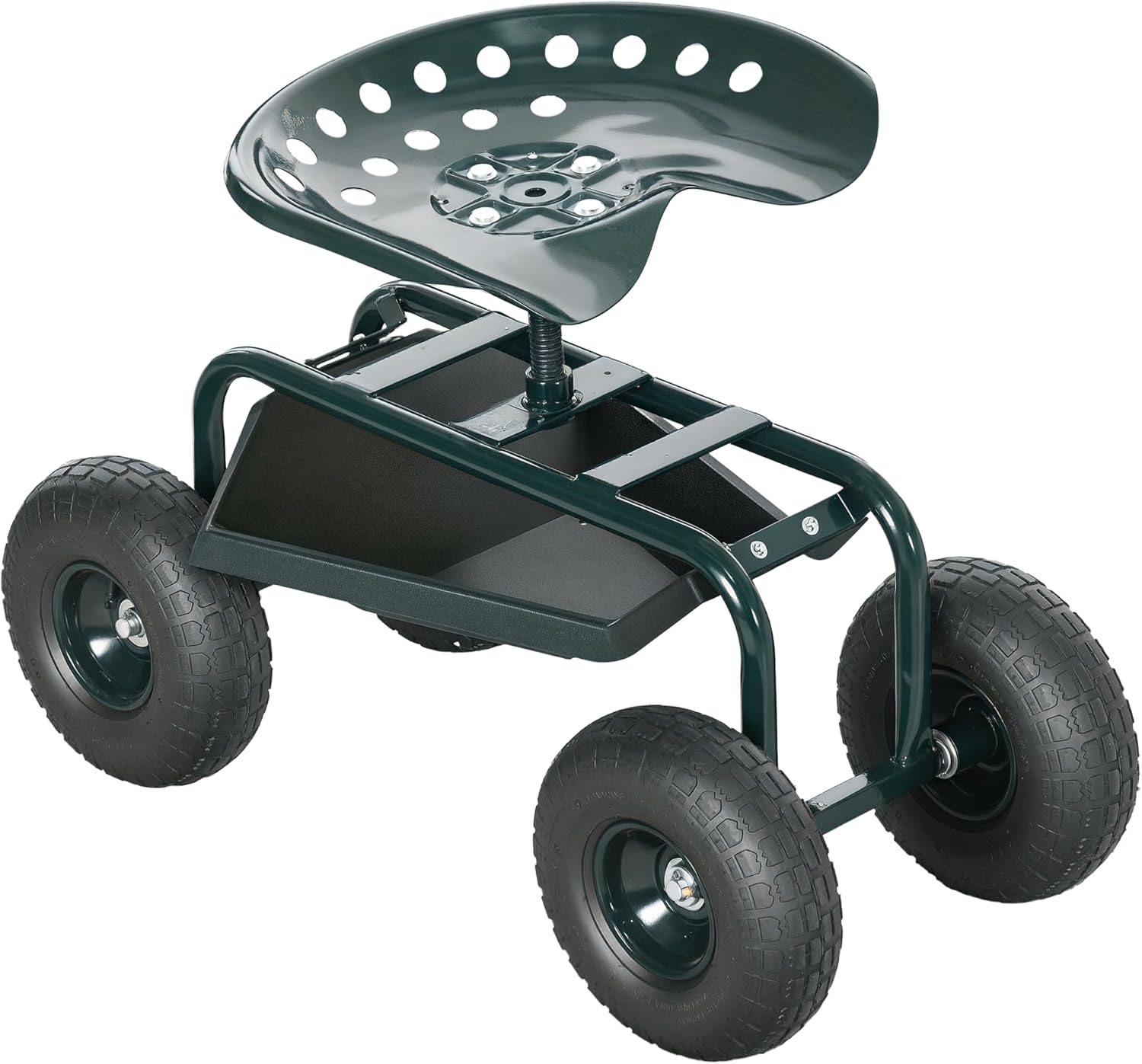 Outsunny Garden Cart Garden Seat on Wheels, Gardening Stool with Tool Tray, 360 Degree Swivel and Height Adjustable Seat, for Outdoor, Patio and Yard
