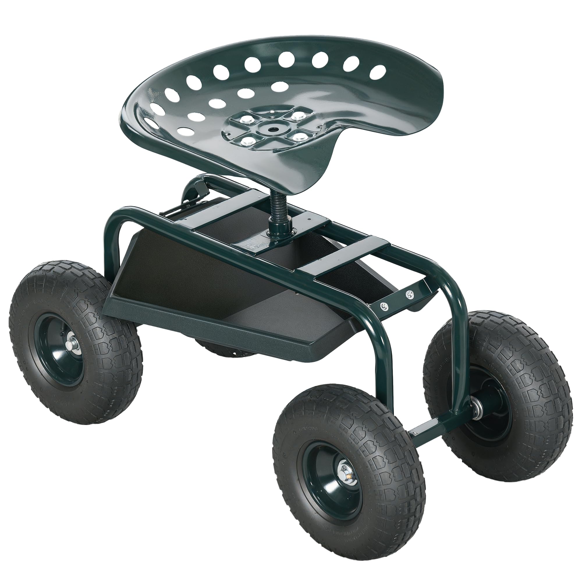 Outsunny Rollsitz Werkstattwagen mit Ablage Korb fahrbar Rollwagen drehbar Arbeitssitz Gartenrollsitz Richtung für kleine Gartengeräte Stahl Grün
