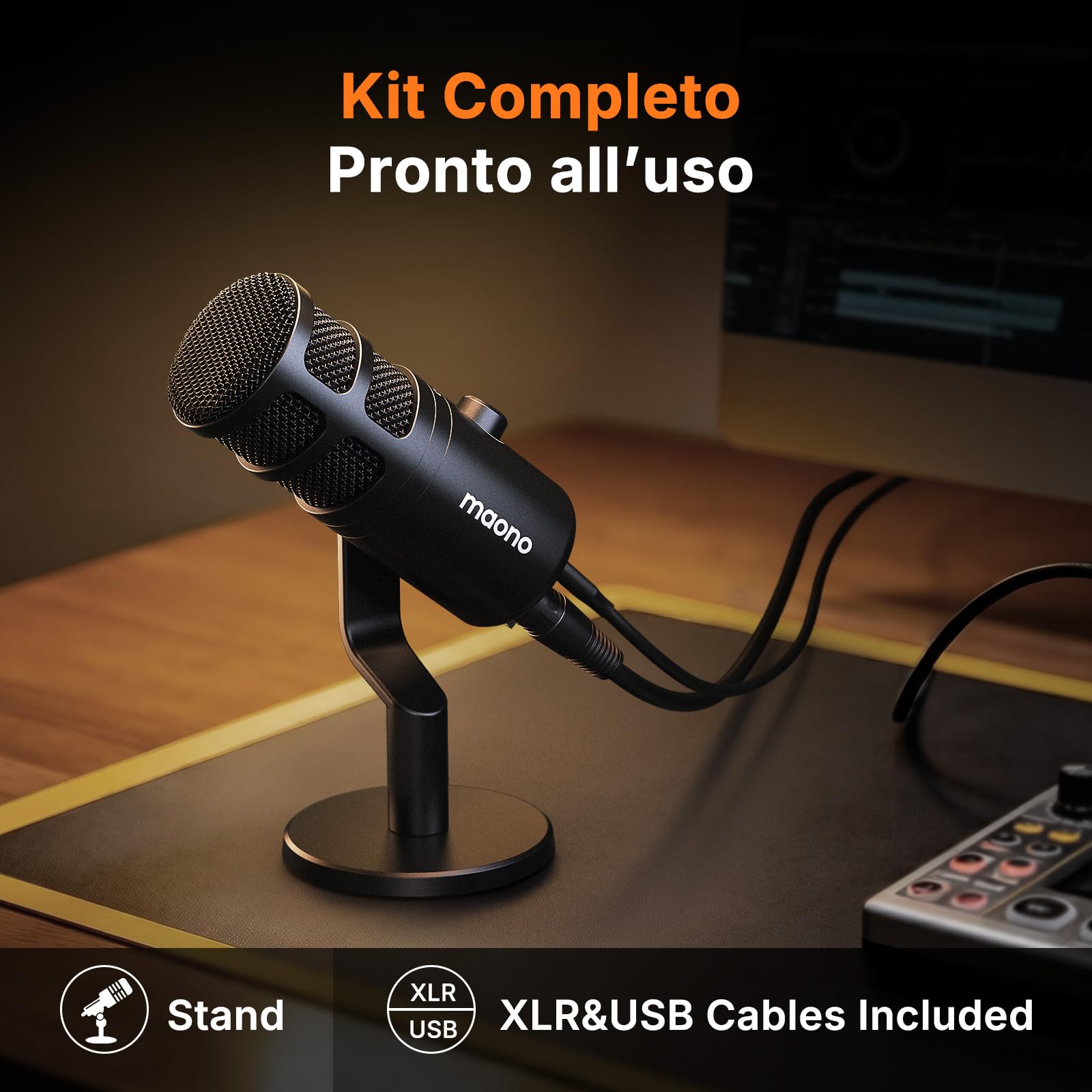 MAONO PD100 Gen2 Microfono Dinamico USB/XLR, Audio 192 kHz/24 bit, Struttura in Metallo, Pulsante Mute, Kit Completo con Cavi USB e XLR, per Podcast, Streaming, Gaming e PC