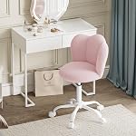 Vanity Chair with Wheels, Comfy Office Desk Chair with Adjustable Height | Swivel Chair for Home Office Bedroom Dressing Room Kids Room, Easy Assembly, Pink