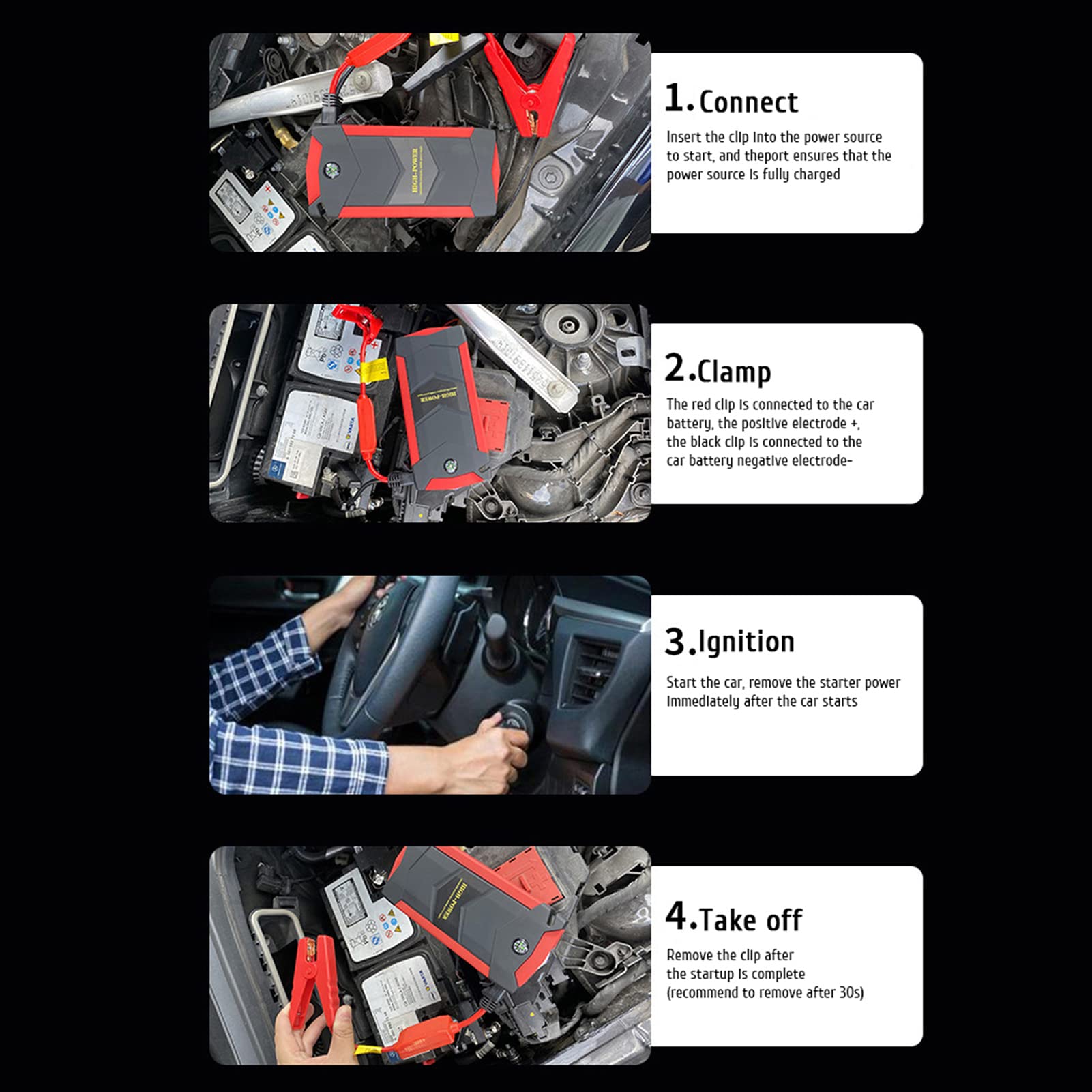 FAXIOAWA Arrancador de batería de Coche de 12V, Cargador de batería 1000A, Dispositivo de Arranque de Refuerzo de Coche para Banco de energía portátil de Emergencia, Amarillo