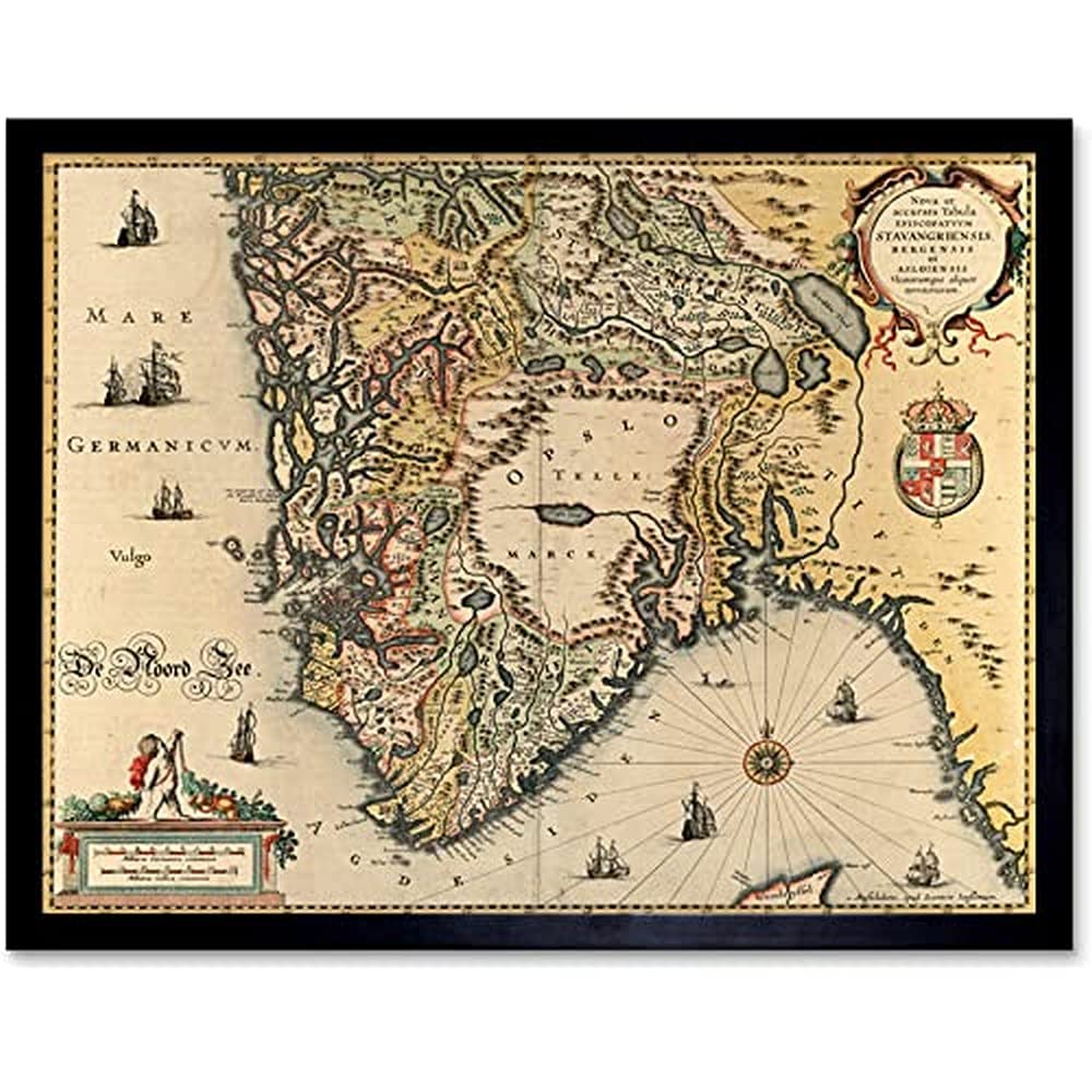 Map Janssonius 1644 South Norway Stavanger Bergen Unframed Wall Art Print Poster Home Decor Premium