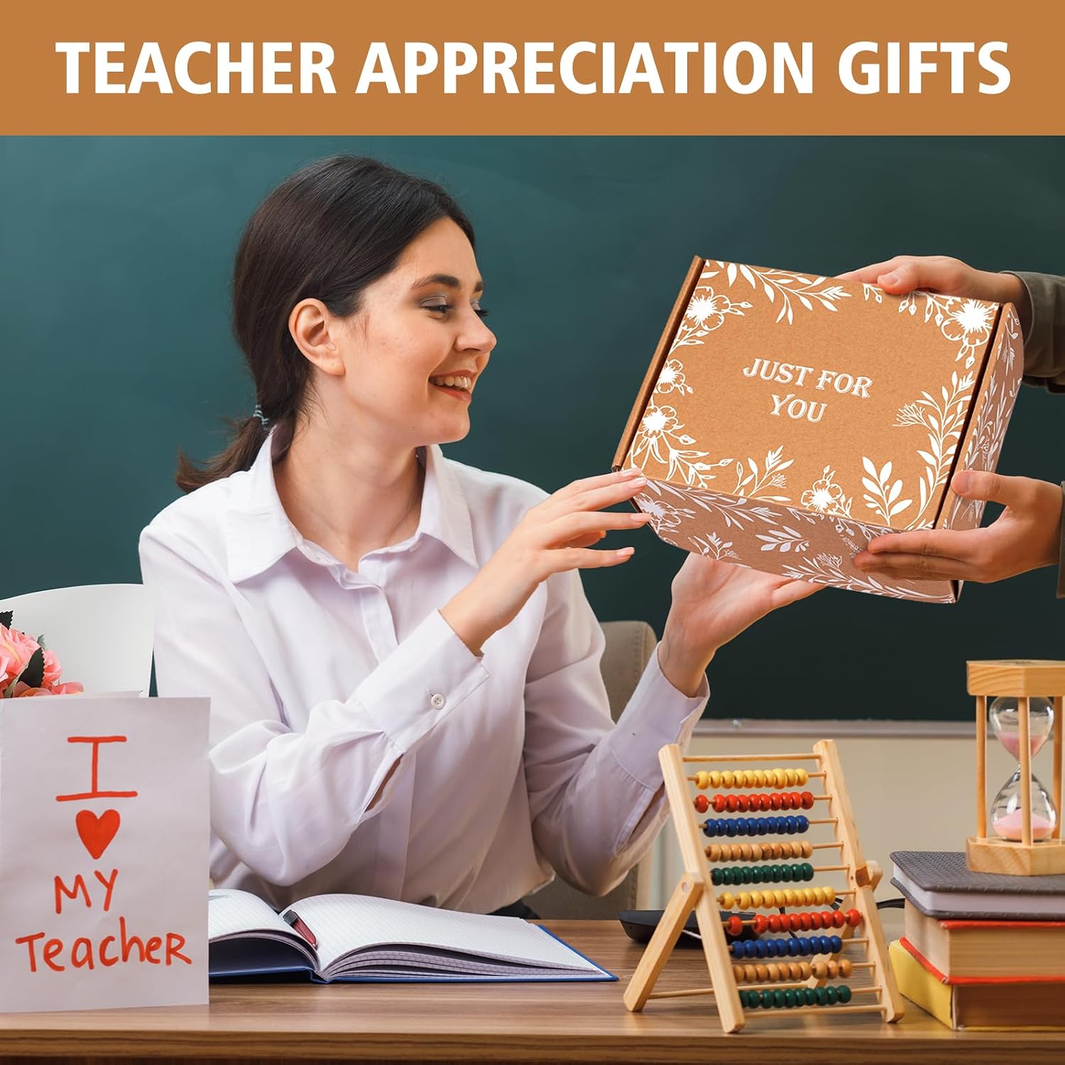Teacher Appreciation Gifts for Women, Thank You Gifts for Teachers from Students – Teachers Day, End of Year, Graduation, Retirement, Birthday Gift Basket with 16oz Drinking Cup, Journal(Brown)