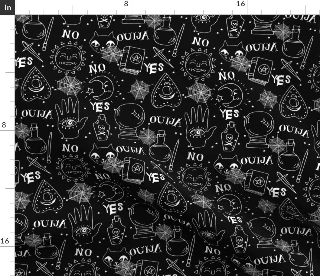 Spoonflower Fabric - Ouija, Halloween, October, Fall, Black, White, Spooky, Ghost, Pumpkin Printed on Petal Signature Cotton Fabric by The Yard - Sewing Quilting Apparel Crafts Decor
