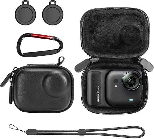 AMAZEAR Carry Case for Insta360 Go Ultra Accessories, Insta 360 Go-Ultra Portable and Compact Travel Bag Hard Leather Case with Soft Inner for Protection, Organization, and Storage, Black