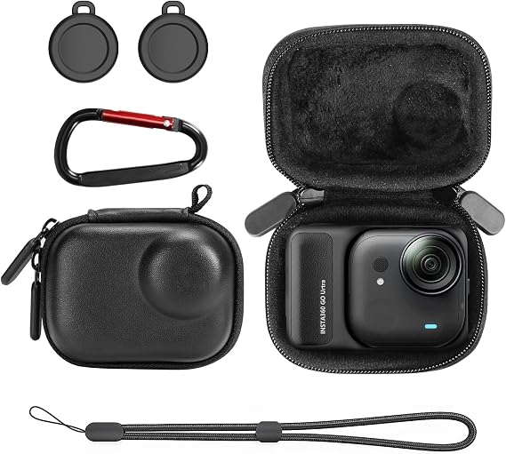 AMAZEAR Carry Case for Insta360 Go Ultra Accessories, Insta 360 Go-Ultra Portable and Compact Travel Bag Hard Leather Case with Soft Inner for Protection, Organization, and Storage, Black