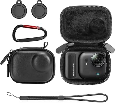AMAZEAR Carry Case for Insta360 Go Ultra Accessories, Insta 360 Go-Ultra Portable and Compact Travel Bag Hard Leather Case with Soft Inner for Protection, Organization, and Storage, Black
