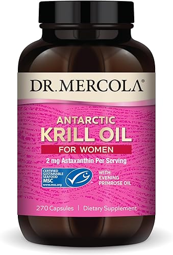 Dr. Mercola Aceite de krill para mujeres, 90 porciones (270 cápsulas), 2 mg de astaxantina por porción, con aceite de onagra, suplemento dietético,