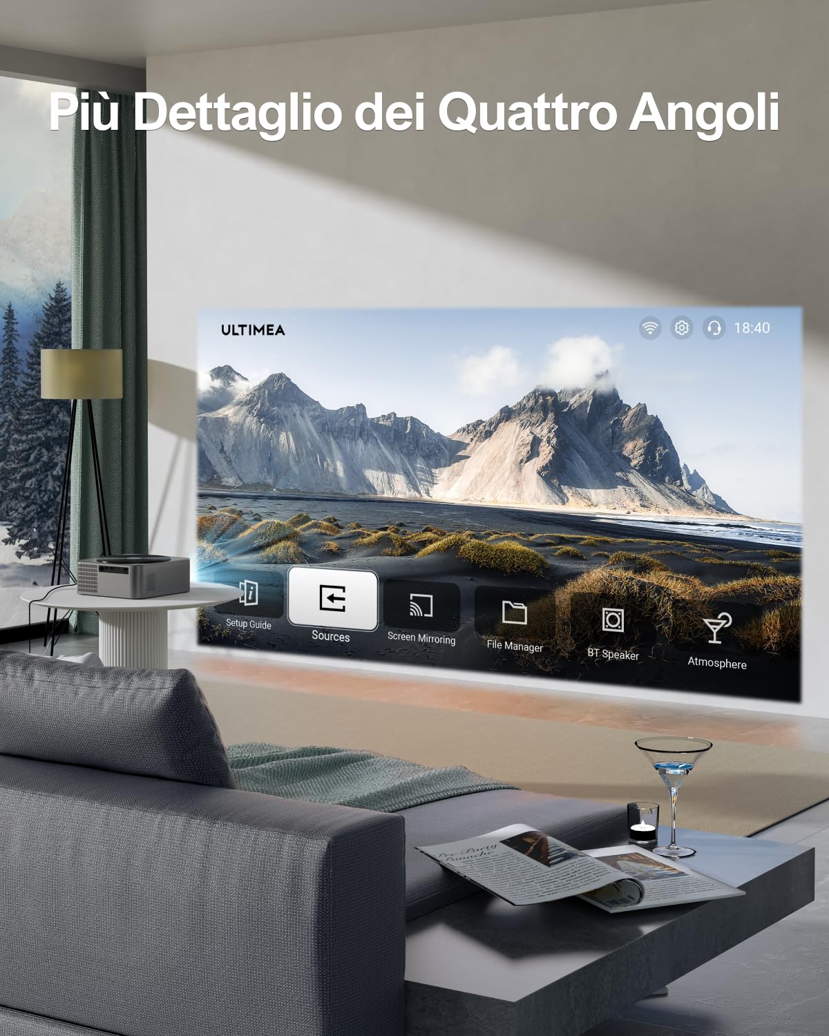 ULTIMEA Proiettore 4K Supporta Nativo 1080P, Auto Focus & Keystone 700 ANSI 21000Lumens Smart Videoproiettore, Bluetooth 5.2 WiFi HDR10, Home Cinema Projector per HDMI/iOS/Android/TV Stick, Apollo P40
