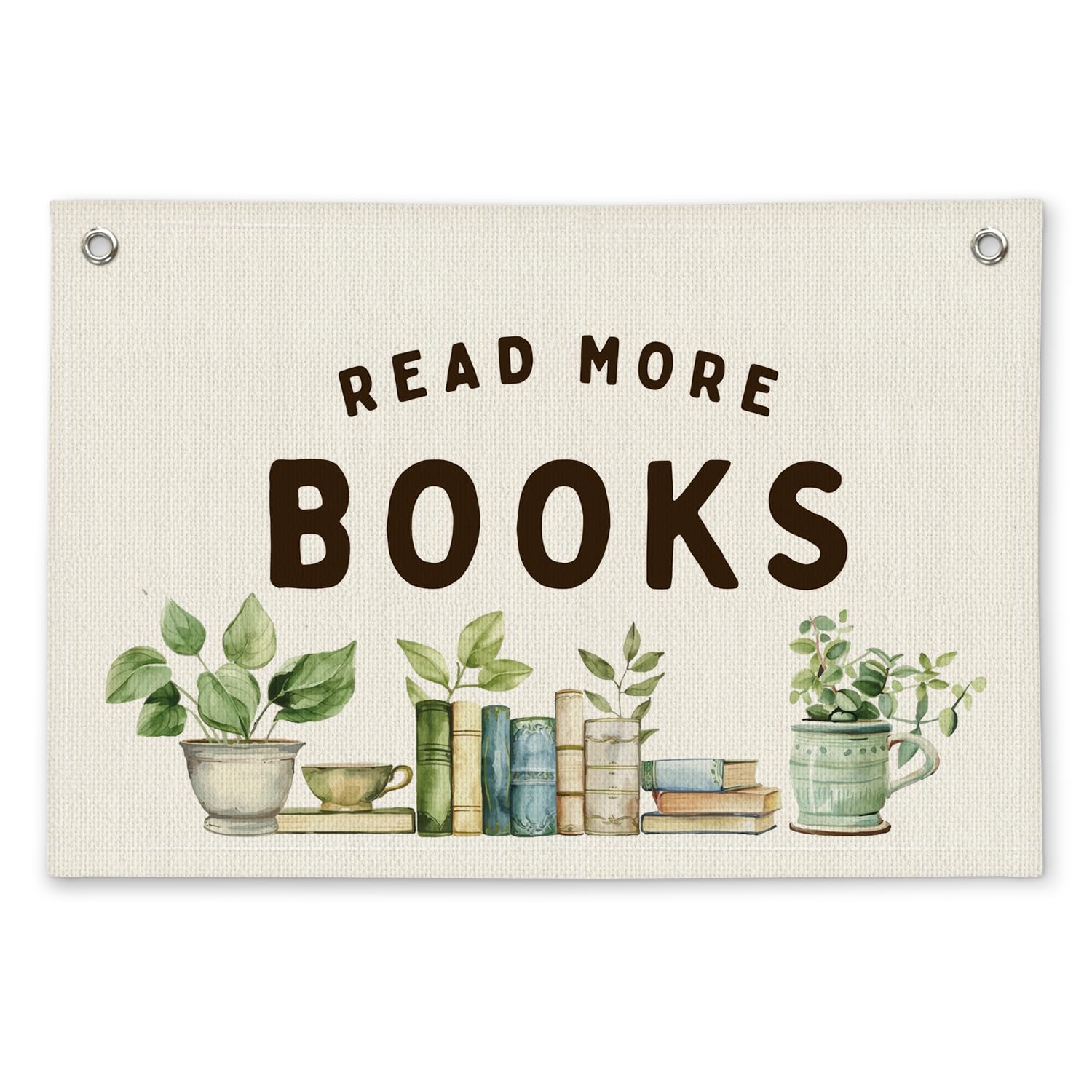 ETVISO Read More Books Botanical Reading Room Decor - Linen Banner Wall Hanging Canvas Banner Flag Decor for Kids Nursery Toddler Reading Corner Nook Classroom Library