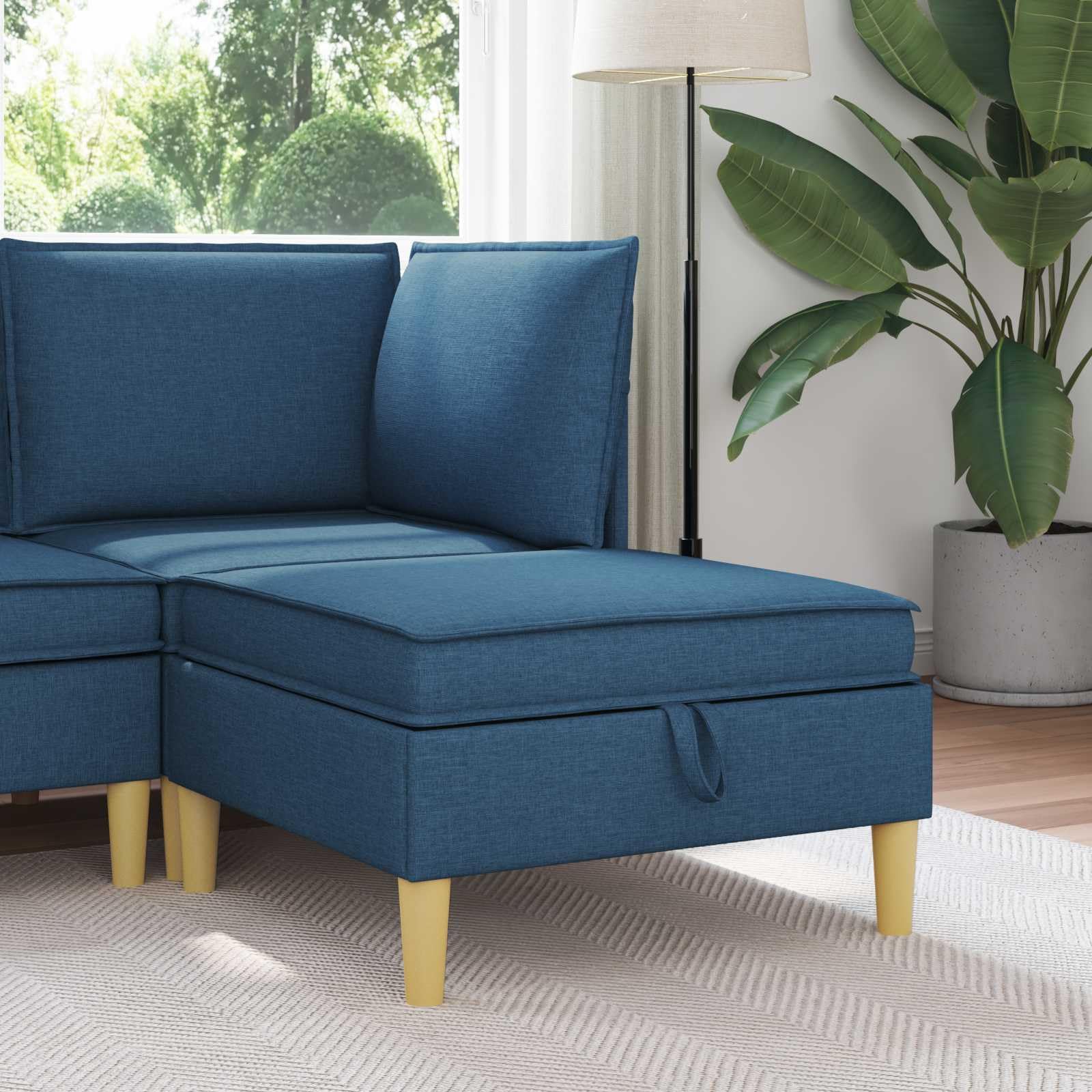 Pouf Contenitore in Tessuto Blu per Soggiorno 70x70x40 cm