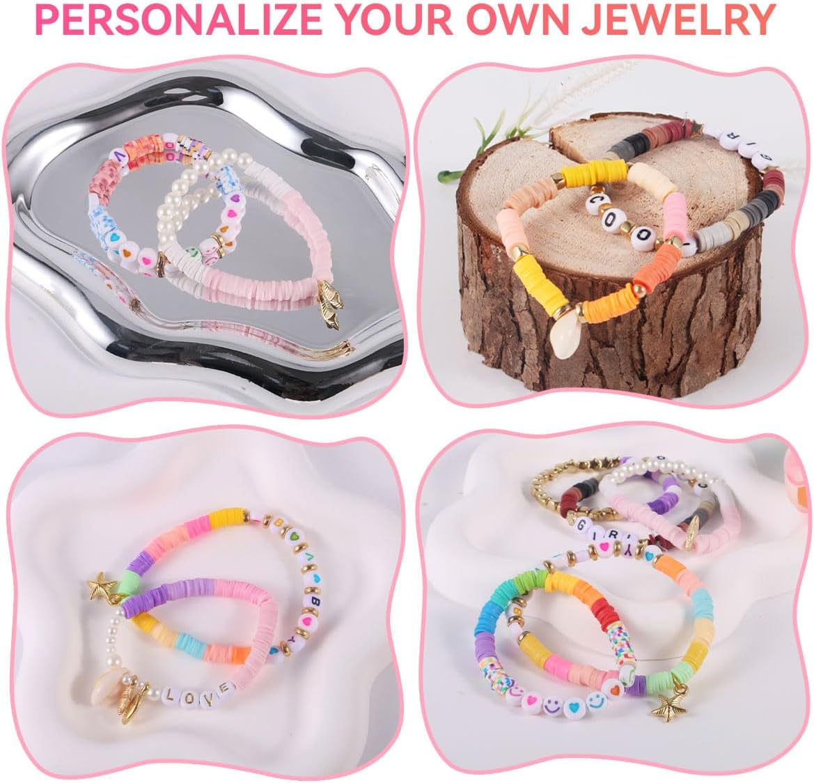 torbers 6000 Pcs Clay Beads Bracelet Making Kit, 24 Colors 6mm Flat Preppy Polymer Beads with Charms, Letter Beads and Elastic Strings, DIY Jewelry Making Set for Friendship Bracelets