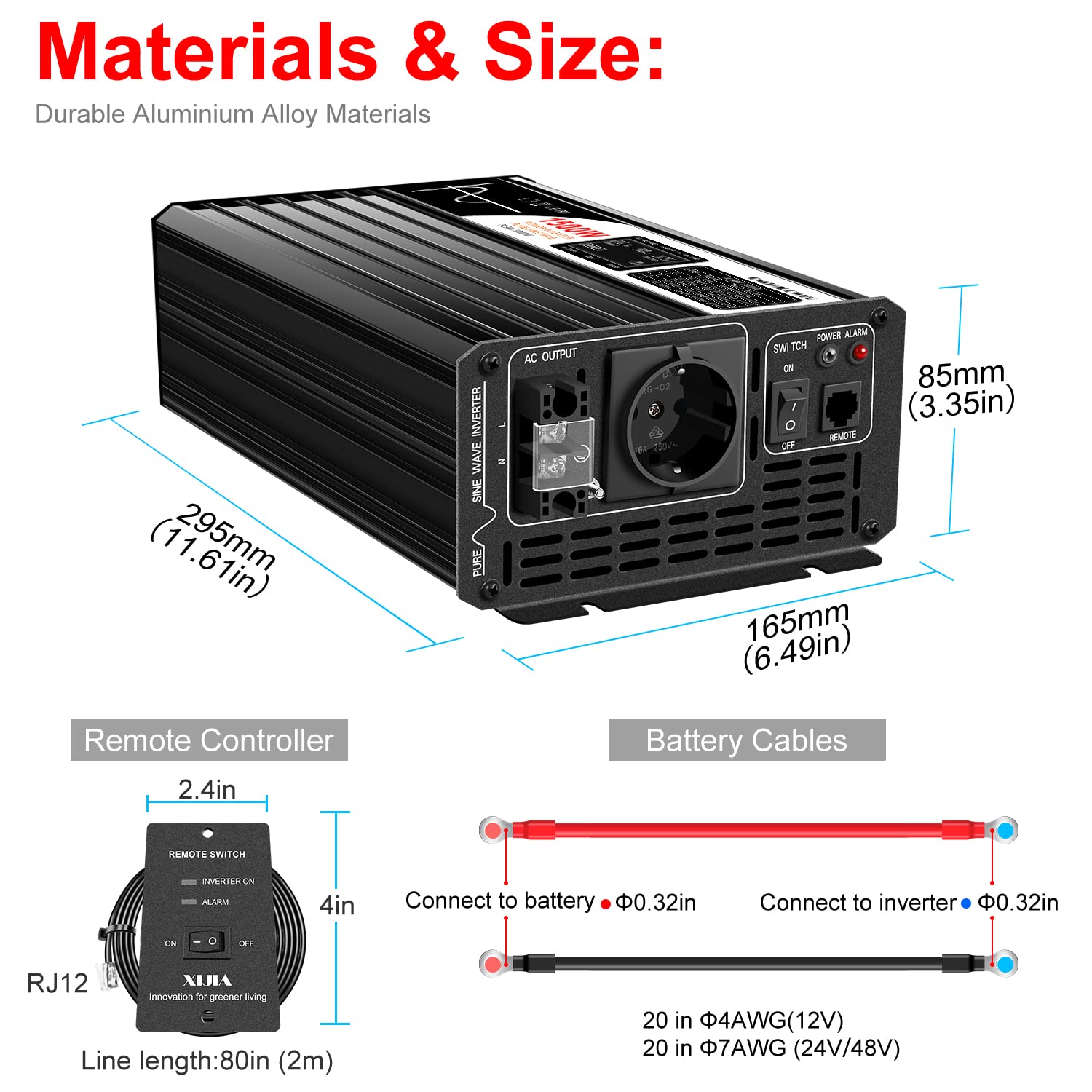 1500W Wechselrichter 48V auf 230V Reiner Sinus, Spannungswandler für Solaranlage, Photovoltaik Inselanlage, Gartenhaus Notstrom - Reine Sinuswelle Inverter, Spitzenleistung 3000W