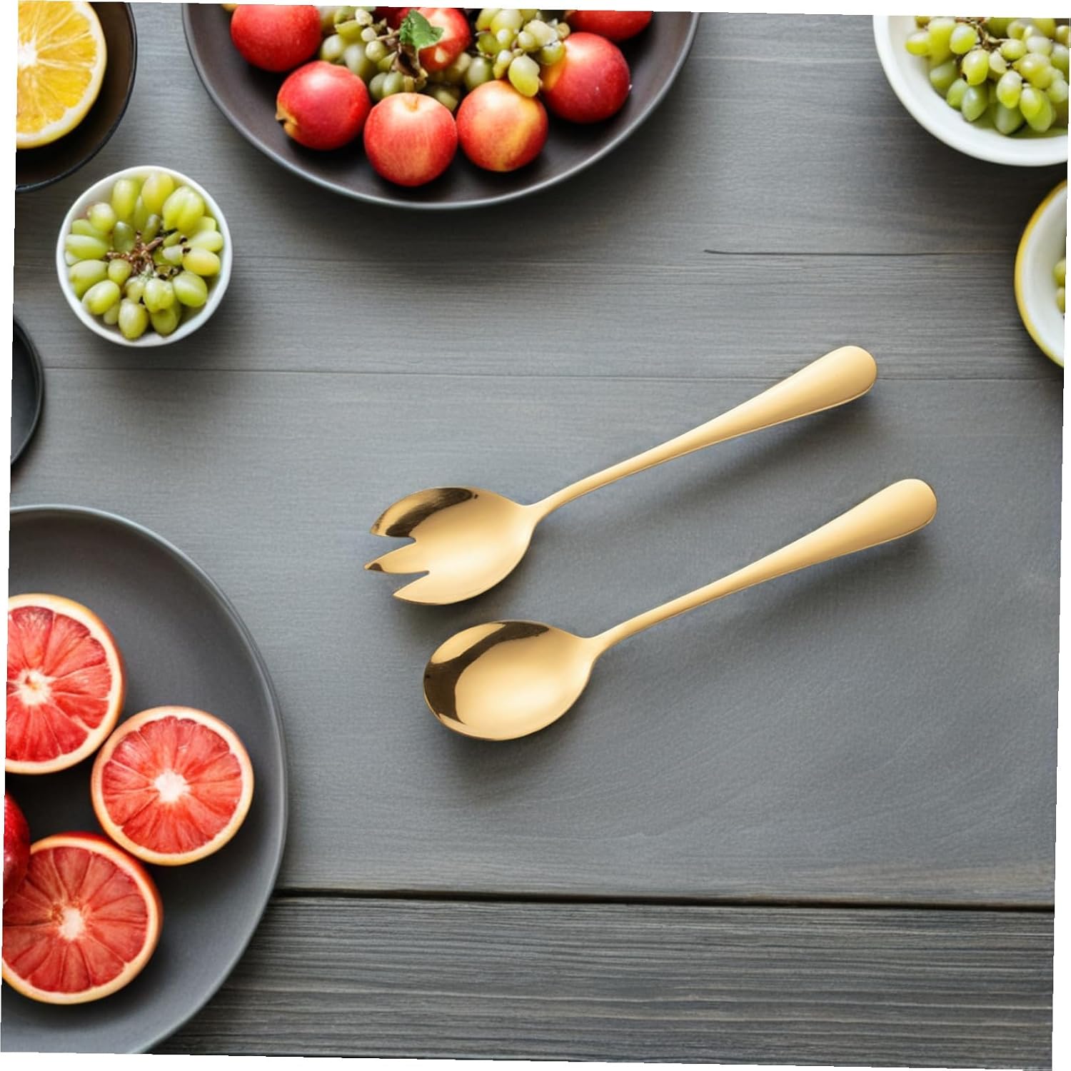 2pcs Stainless Steel Salad Server Fork Spoon Set Dual Purpose