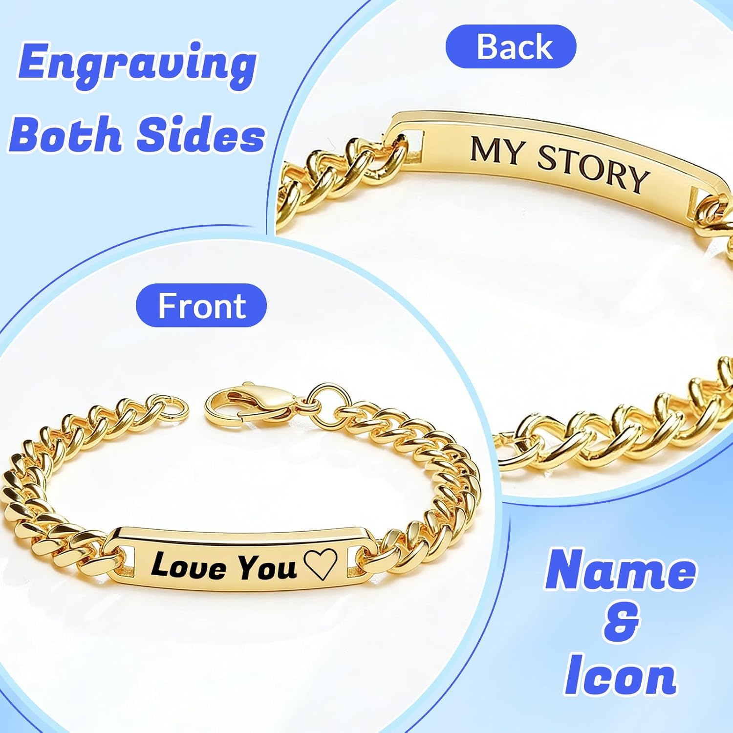 HJX Custom Name Bracelet for Men Dad, 18k Gold Plated Personalized Engraved ID Name Bracelets Gift for Him Father's Day - Image 4
