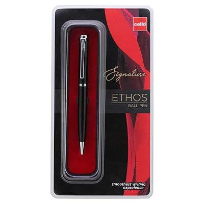 Cello Signature Ethos Ball Pen | Blue Ink | 1 Ball Pen | Twist Mechanism | Smooth Writing| Premium Metal Pen for Office 