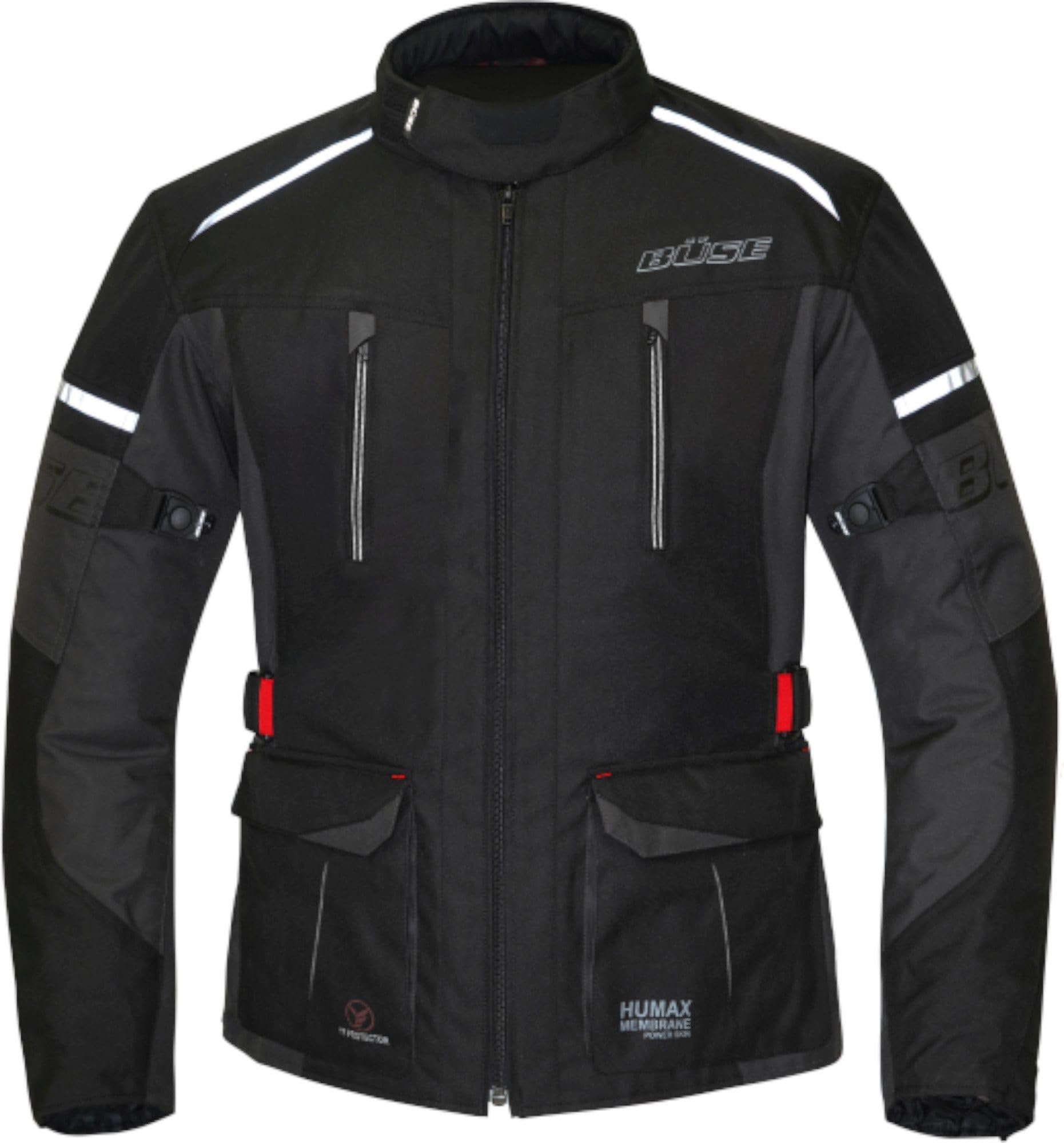 Büse Rider Dziecięce spodnie tekstylne, motocyklowe, czarne, antracytowe, wodoodporne, wiatroszczelne, oddychające, membrana Z-Liner Humax, wyjmowana podszewka termiczna, zdejmowane ochraniacze